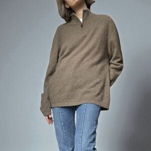 Daniel Bishop Cashmere Quarter Zip Sweater Soft Luxury Knit Neutral Brown XL